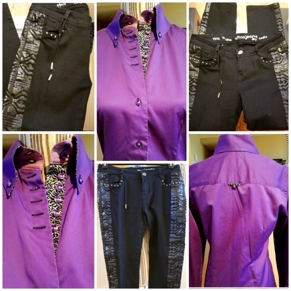 Custo Barcelona Black Embossed Jeans with Silver Gray Metallic Leg Stripe. - Picture 12 of 13